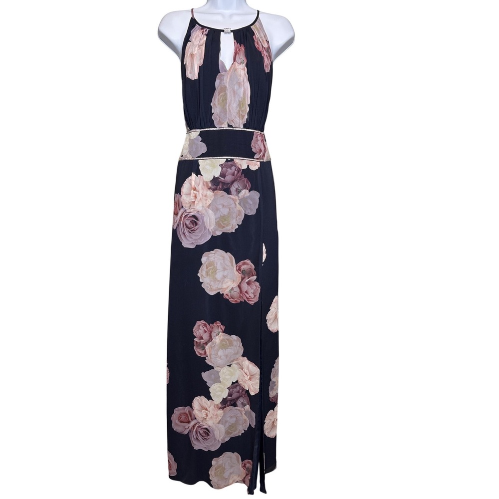Oleg Cassini Womens Black Floral Maxi Dress Size 14 Whimsigoth Dark Romance